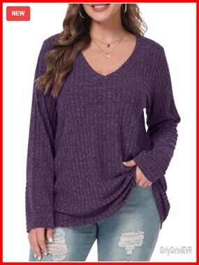 Womens Plus Size Tunic Sweater V Neck Long Sleeve Pullover